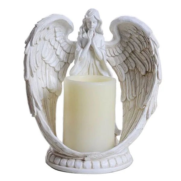 9" Praying Angel Figurine Wings Angel Flamless LED Candle - Pettributemarkers - 