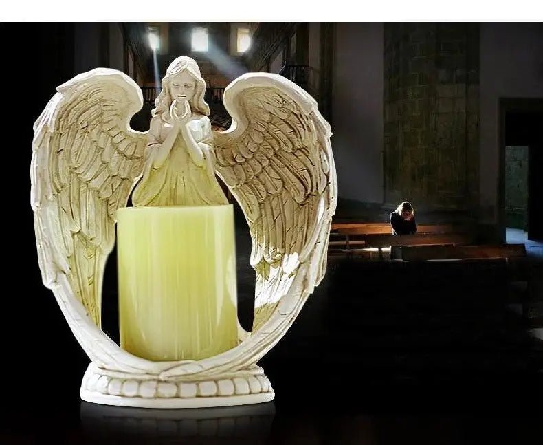 9" Praying Angel Figurine Wings Angel Flamless LED Candle - Pettributemarkers - 