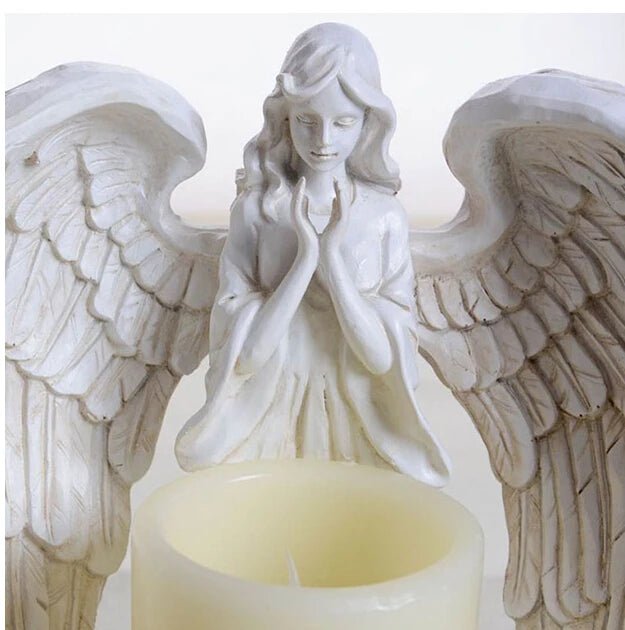 9" Praying Angel Figurine Wings Angel Flamless LED Candle - Pettributemarkers - 