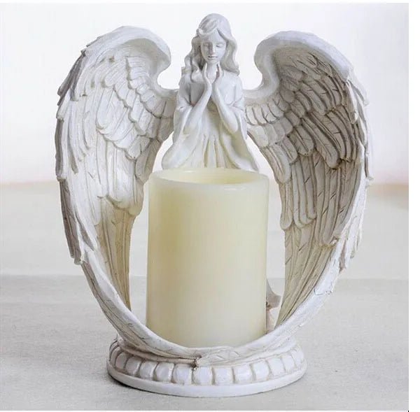 9" Praying Angel Figurine Wings Angel Flamless LED Candle - Pettributemarkers - 