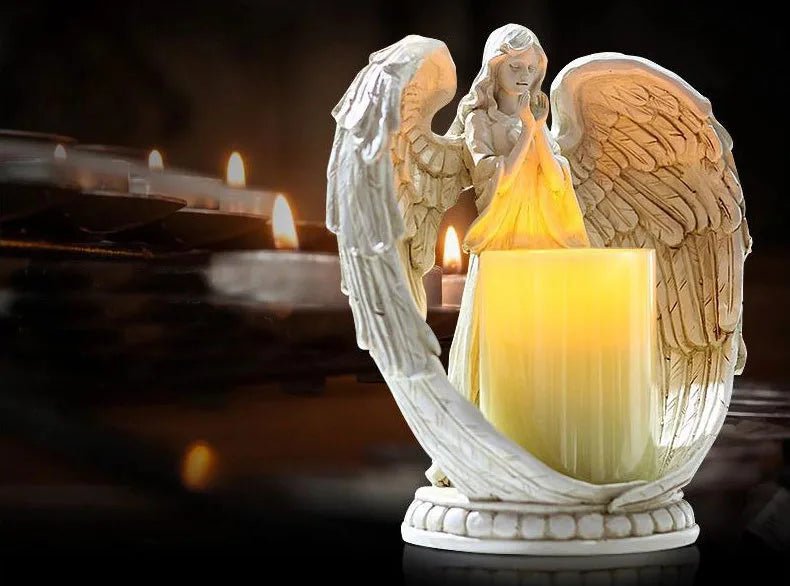 9" Praying Angel Figurine Wings Angel Flamless LED Candle - Pettributemarkers - 