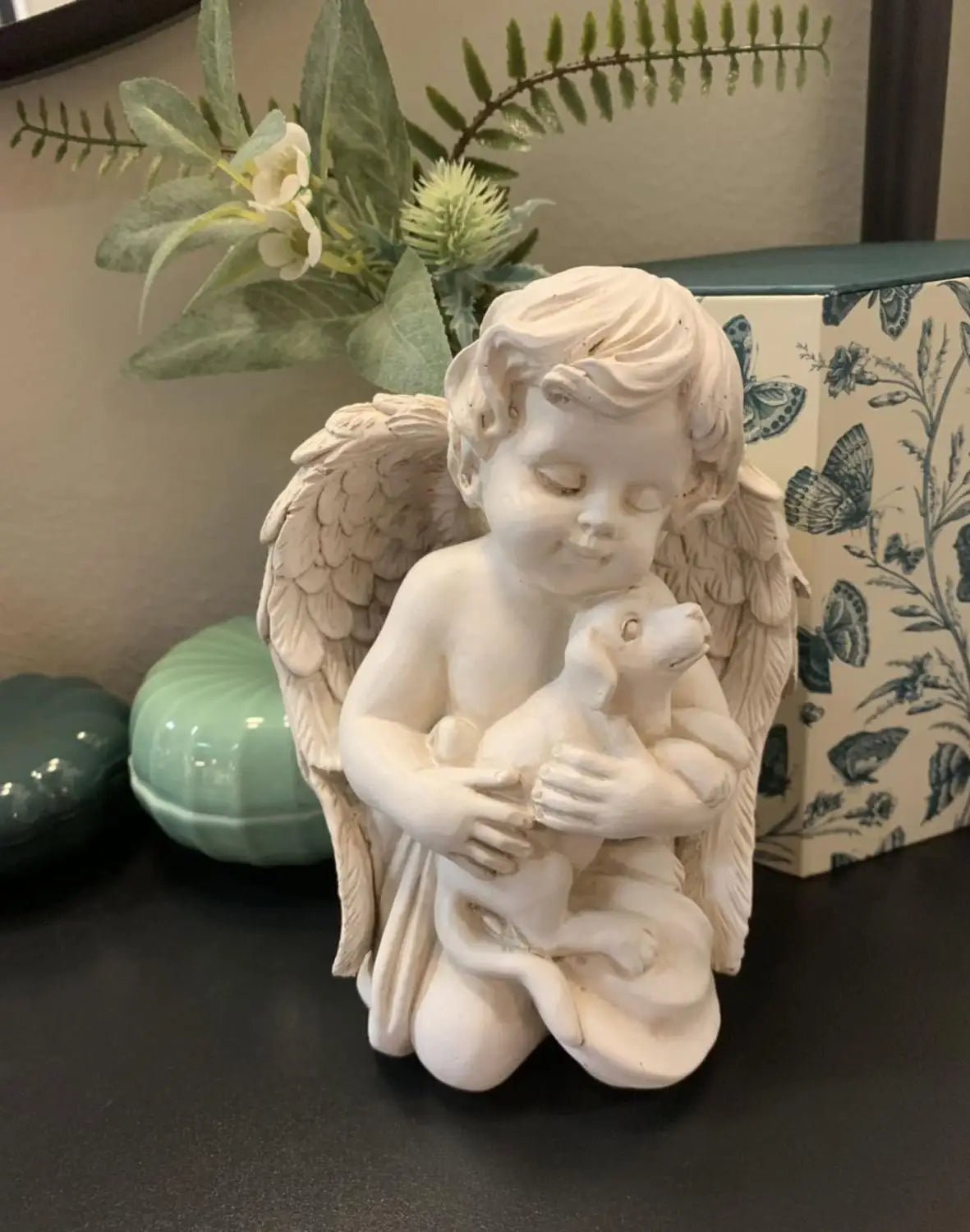 Angel with Dog Statue Pet Dog Memorial Statue - Pettributemarkers - 