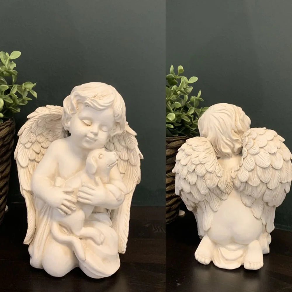 Angel with Dog Statue Pet Dog Memorial Statue - Pettributemarkers - 