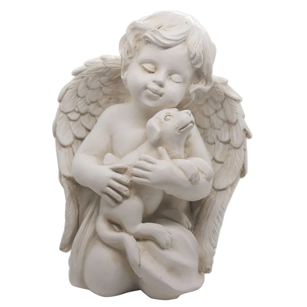 Angel with Dog Statue Pet Dog Memorial Statue - Pettributemarkers - 