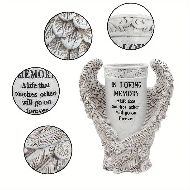 Tomb Vase, a waterproof garden statue with spiked angel wings - Pettributemarkers - 