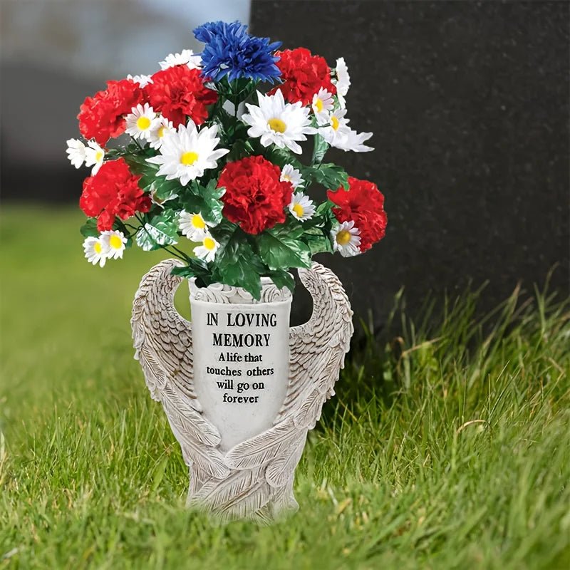 Tomb Vase, a waterproof garden statue with spiked angel wings - Pettributemarkers - 