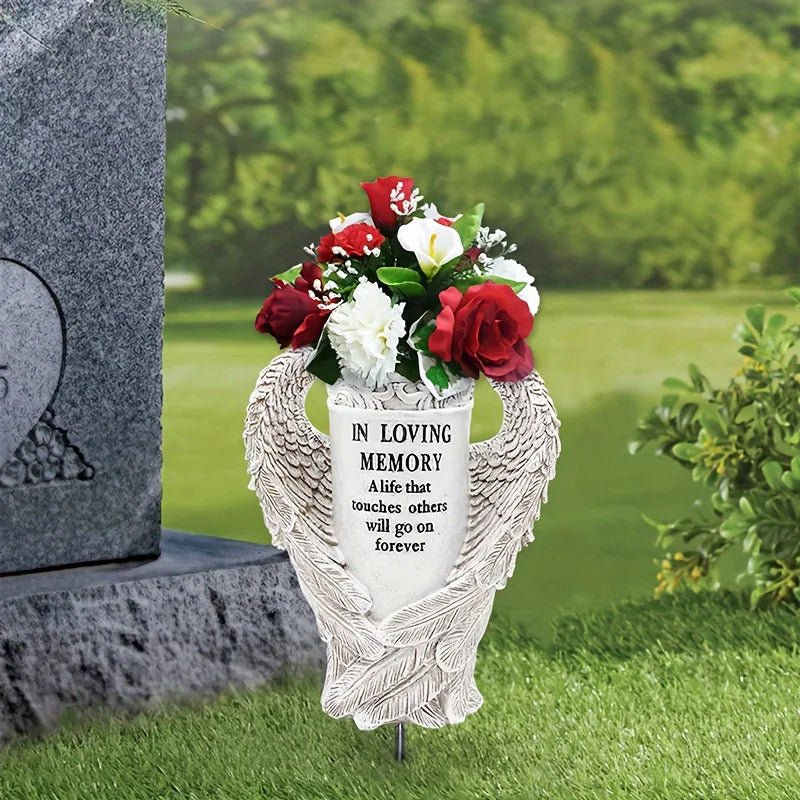 Tomb Vase, a waterproof garden statue with spiked angel wings - Pettributemarkers - 