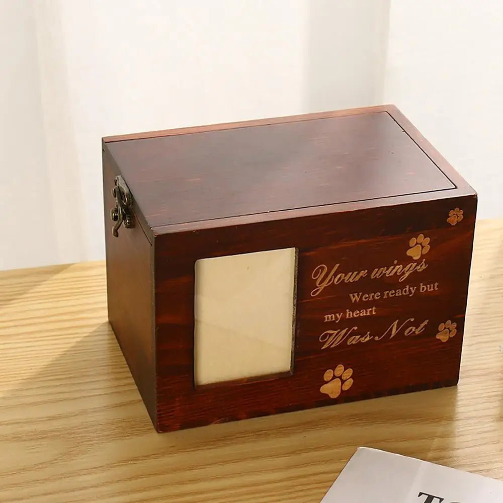 Wood Pet Keepsake Storage Box With Photo Frame - Pettributemarkers - 