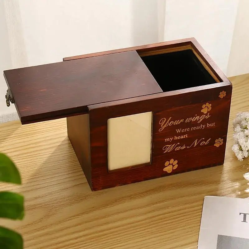 Wood Pet Keepsake Storage Box With Photo Frame - Pettributemarkers - 